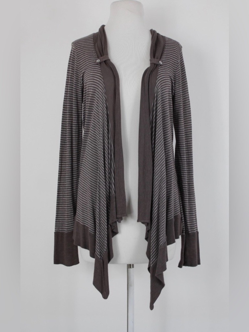 Splendid Brown and Gray Striped Draped Open-Front Top